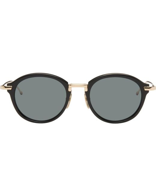Thom Browne Black Acetate & Titanium Round Sunglasses for men