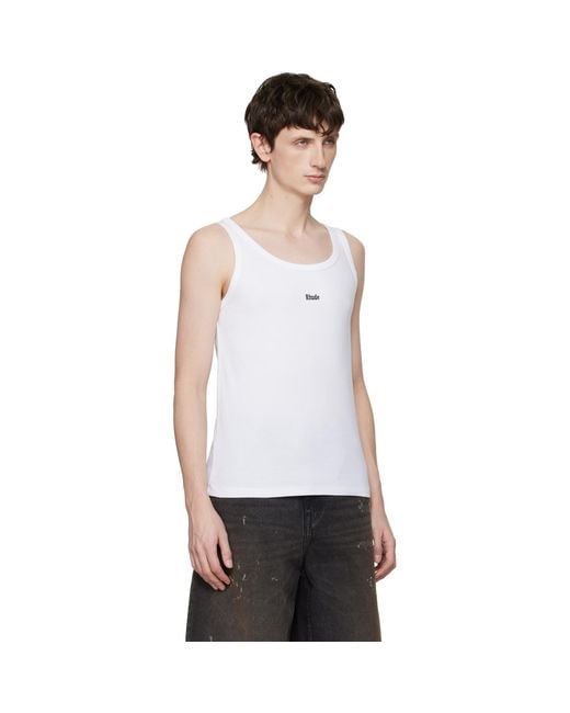 Rhude White Logo Ribbed Tank Top for men