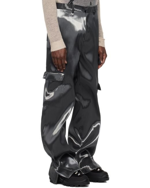 HELIOT EMIL Black Liquid Metal Cargo Pants for men