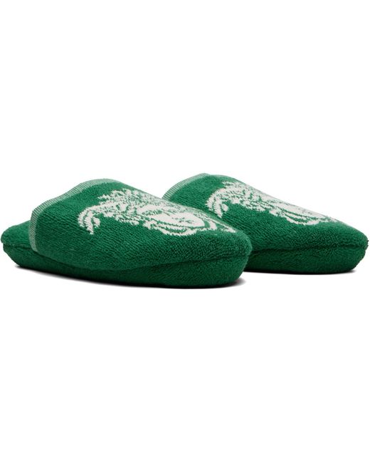 Versace Green Cotton-Terry Jacquard Slippers