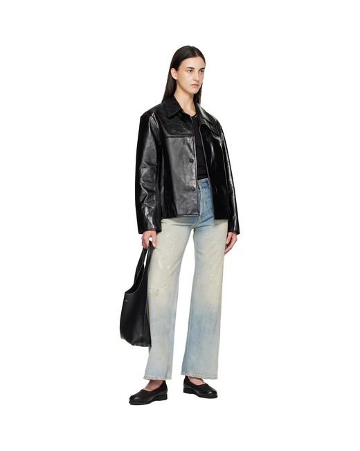 Commission Black Curve Flap Leather Jacket
