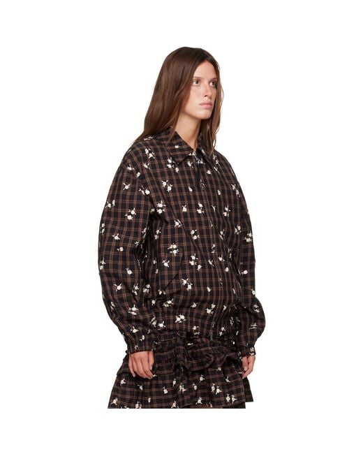 Ganni Brown Printed Check Bomber Jacket