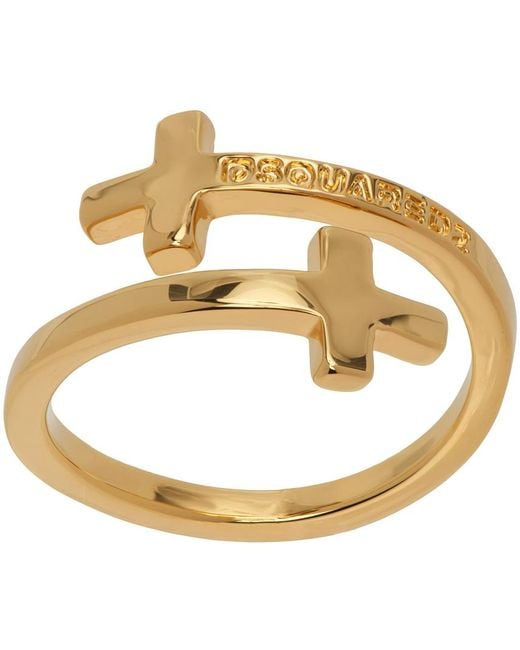 DSquared² Metallic Gold Jesus Ring for men