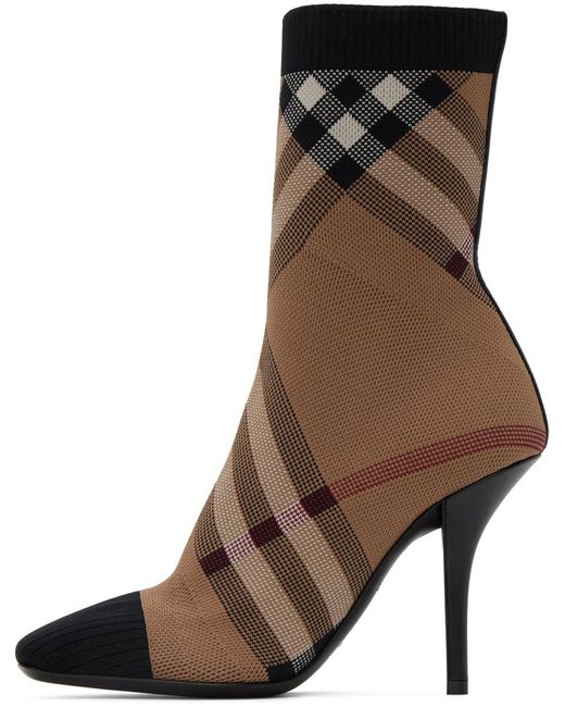 Burberry Multicolor Check Knit & Leather Sock Boot