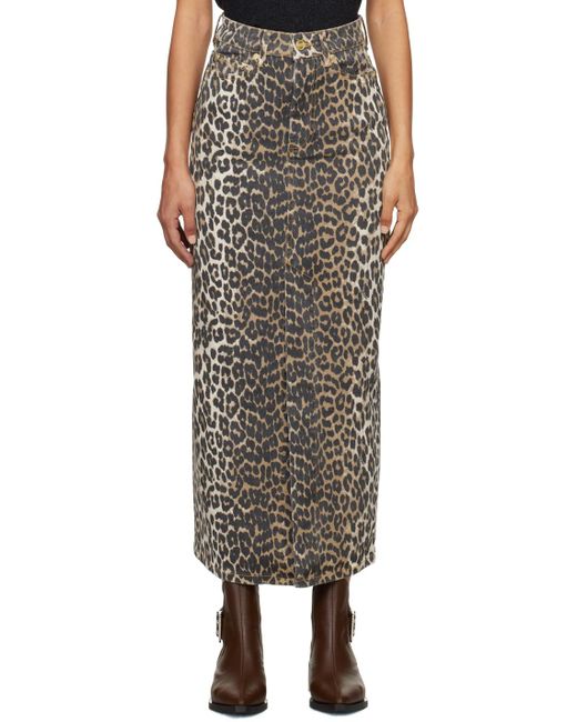 【GANNI】レオパードデニムマキシスリットスカート Ganni &ブラウン スリット デニム マキシスカート ブラック | Lyst