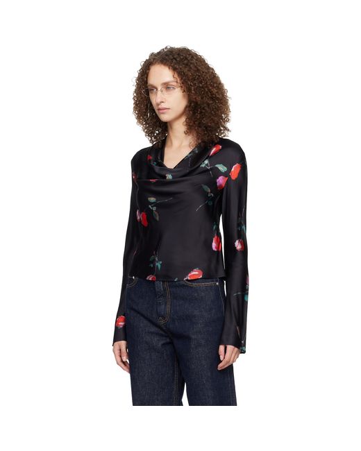 Ganni Black Printed Satin Blouse