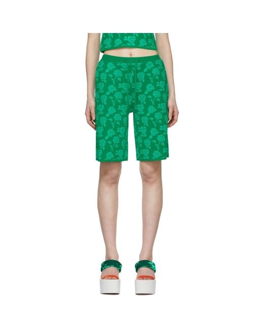 Pushbutton Green Polyester Shorts
