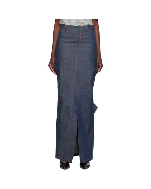 MERYLL ROGGE Blue Vented Denim Maxi Skirt