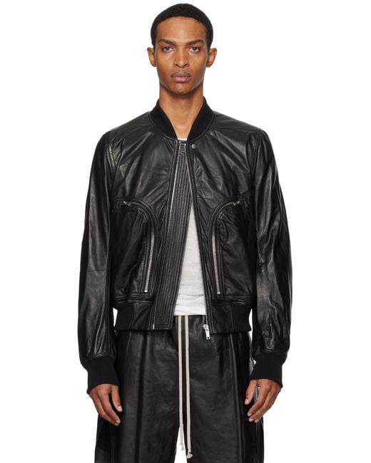 Rick Owens Black Concordians Bauhaus Flight Leather Bomber Jacket for men