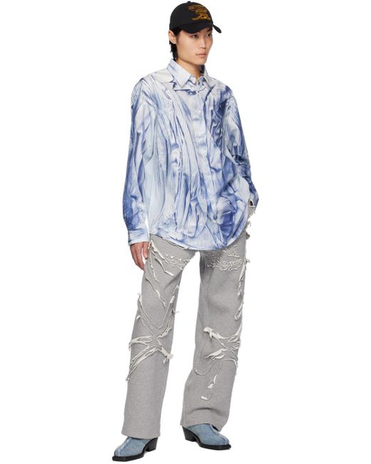 Y. Project Blue Compact Print Shirt for men
