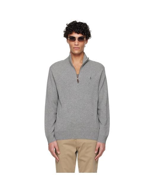 Polo Ralph Lauren Black Wool Quarter Zip Sweater for men
