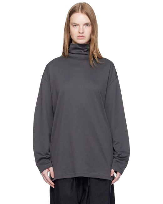 Lemaire グレー リラックス モックネック Tシャツ Blue