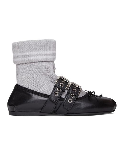 Miu Miu Gray Black And Grey Sock Ballerina Flats