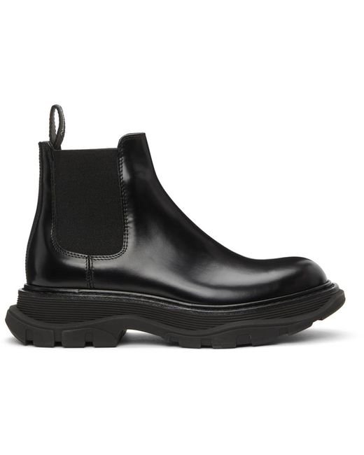 Alexander McQueen Leather Black Tread Slick Chelsea Boots | Lyst
