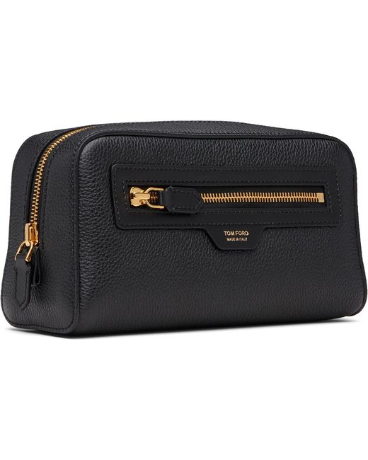 Tom Ford Black Grain Leather Smart Wash Pouch for men