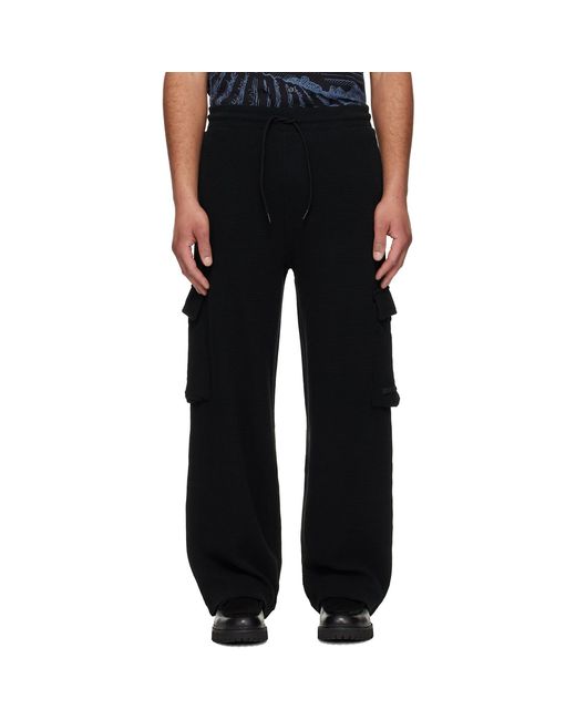 HUGO Black Waffle-Structured Cotton Cargo Pants for men