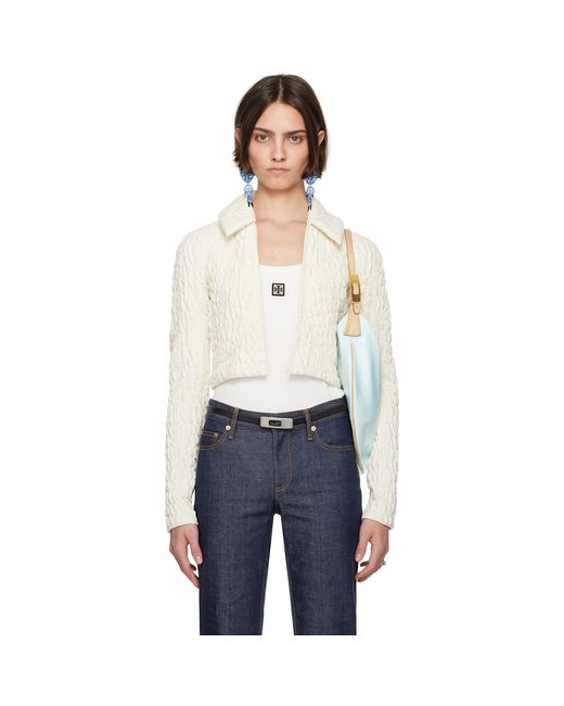 Tory Burch White Cropped Wool Silk Jacket