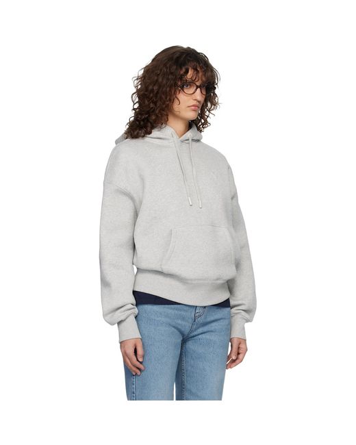 AMI Gray Cotton Embossed Ami De Coeur Hoodie