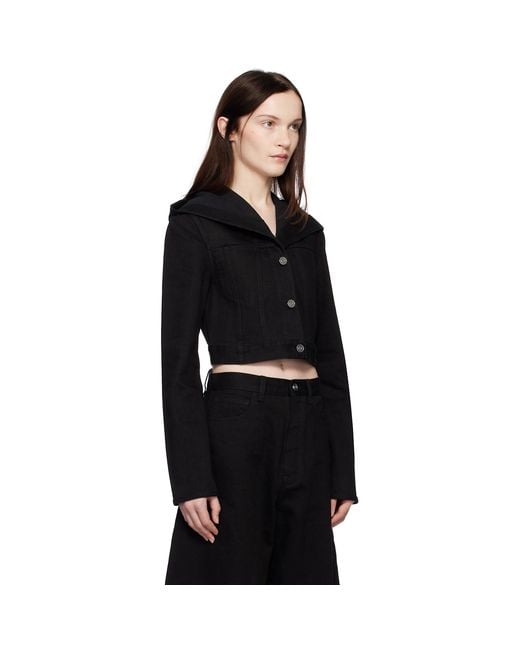Alaïa Black Cropped Hooded Denim Jacket