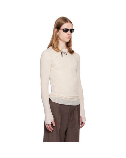 TONYWACK Natural Off- Sheer Wool Ribbed Knit Sweater for men