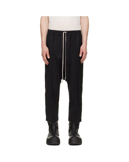 Rick Owens Black Tower Drawstring Cropped Trousers for men