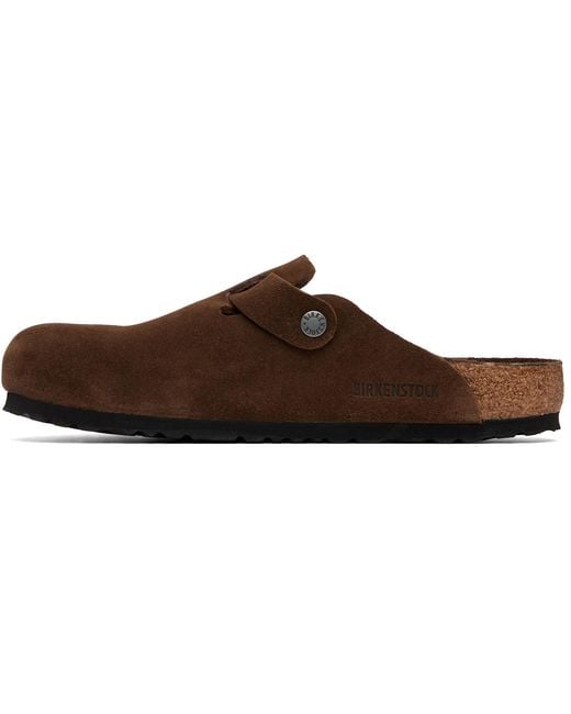Birkenstock Brown Boston Soft Footbed Suede Leather Loafers for men