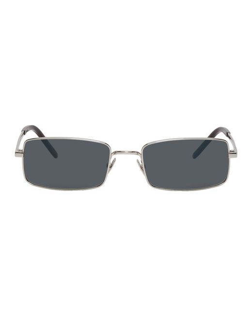 Saint Laurent Metallic Silver Narrow Rectangular Sunglasses for men