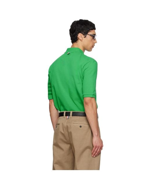 Thom Browne Green Garment Overdyed Jersey 4-Bar Polo for men