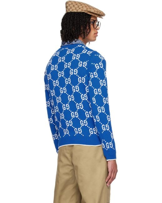 Gucci Blue Intarsia Sweater for men