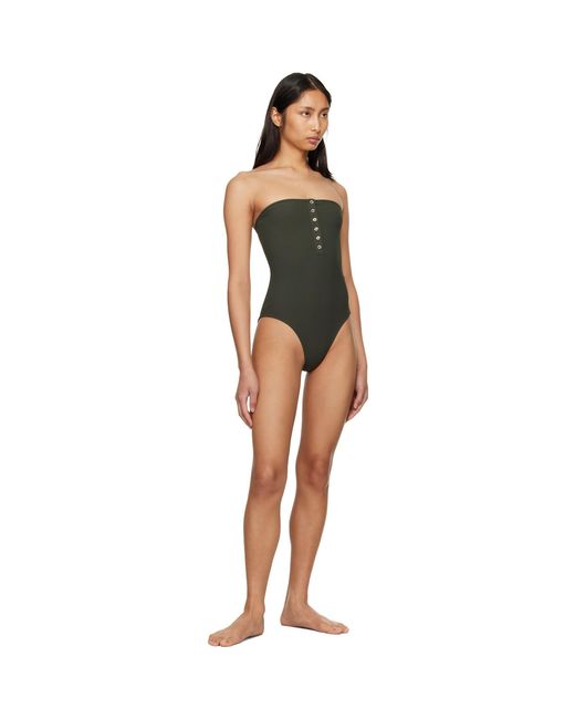 Totême Black Ribbed Strapless Swimsuit