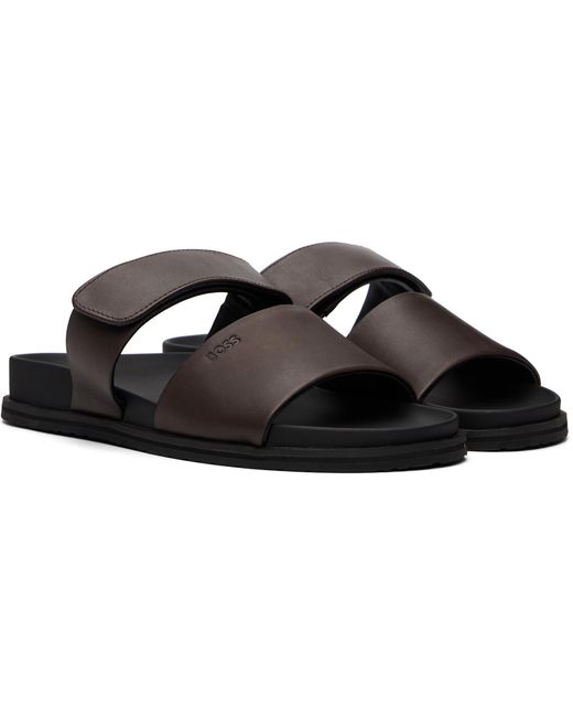 Boss Black Leather Slides for men