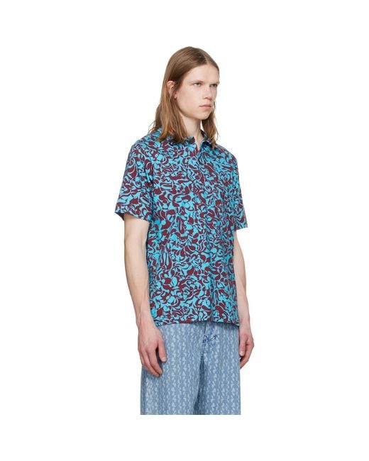 Dries Van Noten Blue Burgundy Two-button Polo for men