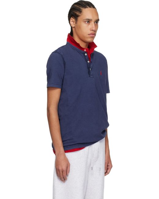 メンズ Polo Ralph Lauren ネイビー スラブ ジャージ 半袖 ヘンリーネック Blue