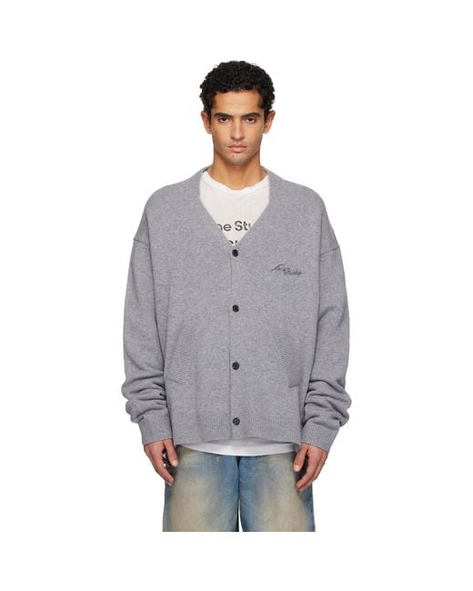 Acne Gray Wool V-Neck Cardigan for men
