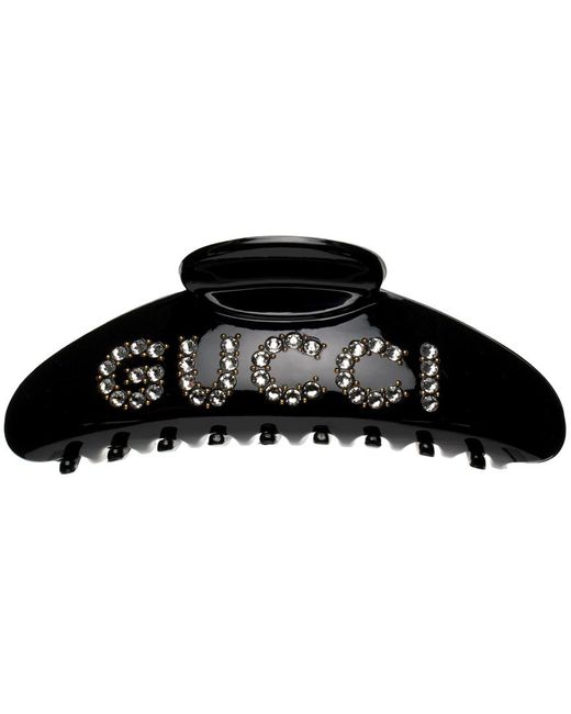 Gucci Black Crystal Logo Hair Clip