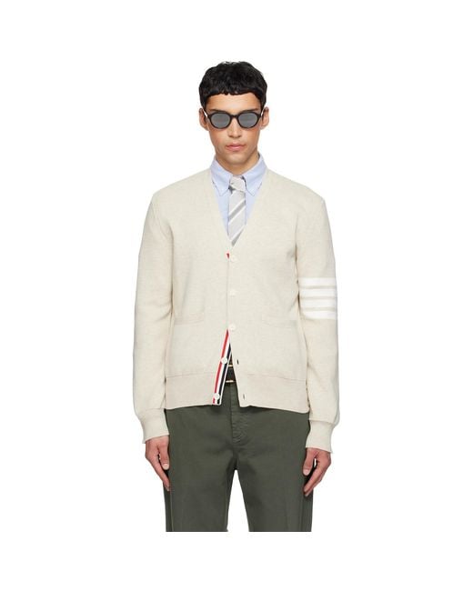 Thom Browne Natural Cotton Crepe 4-Bar Milano Stitch Cardigan for men