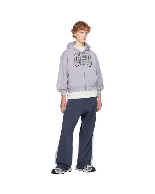 Balenciaga Gray 'Ceo' Team Logo Small Fit Zip-Up Hoodie for men