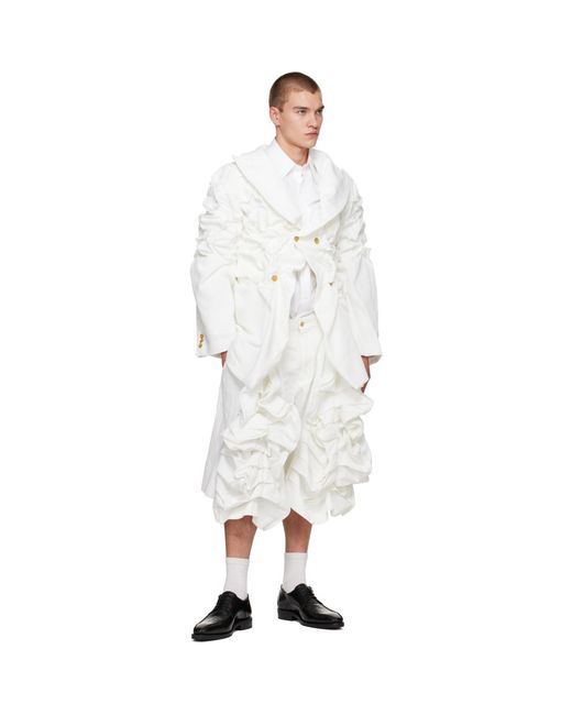 Comme des Garçons White Polyester Heavy Kersey Shorts for men