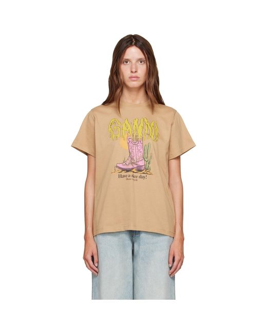 Ganni Multicolor Basic Cotton Jersey Western Boot T-Shirt