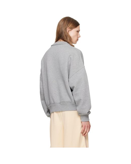 Palm Angels Gray Skull Embroidery Loose Crewneck Sweatshirt for men