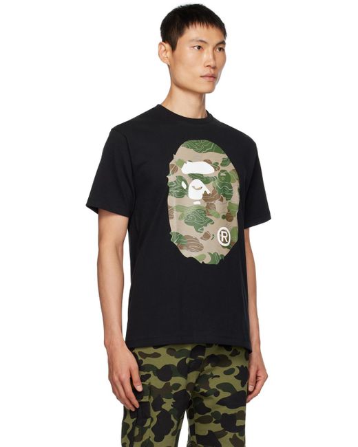 A Bathing Ape Black Layered Line Camo Big Ape Head T-shirt for Men