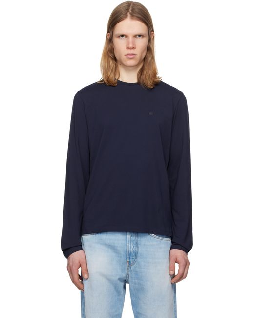 メンズ Acne ネイビー レギュラーフィット 長袖Tシャツ Blue