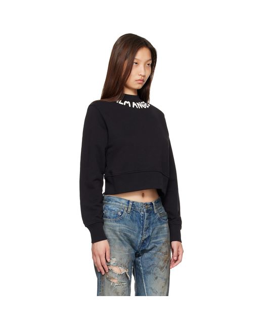 Palm Angels Black Neck Logo Fitted Sweatshirt
