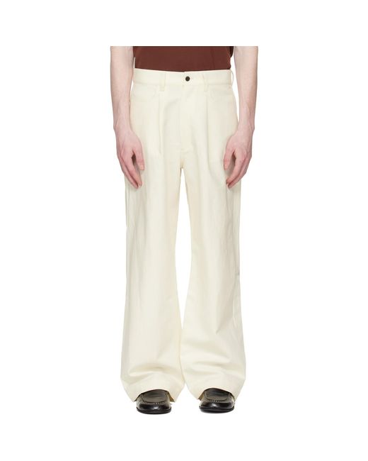 Ssstein White Off- Double Weave Cotton One Tuck Wide Trousers for men