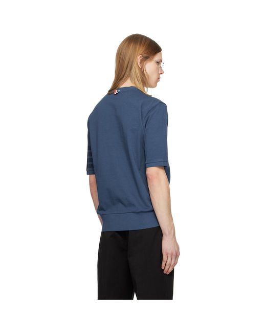 Thom Browne Blue Cotton Jersey 4-Bar T-Shirt for men