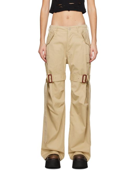 Pantalon cargo kaki à ceintures de style trench R13 en coloris Natural