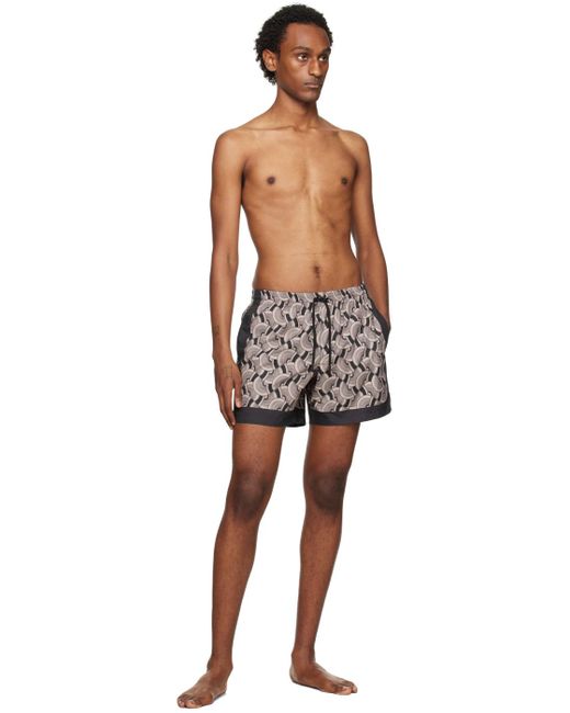 Dries Van Noten Black Taupe Printed Swim Shorts for men