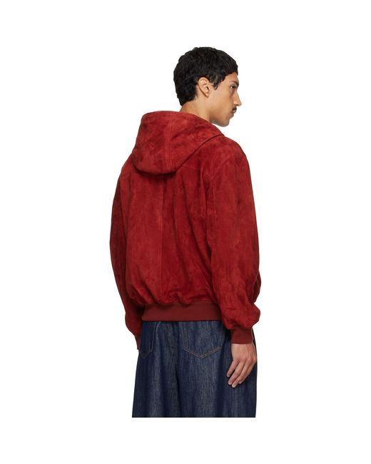 Ferragamo Red Burgundy Suede Blouson Hoodie for men