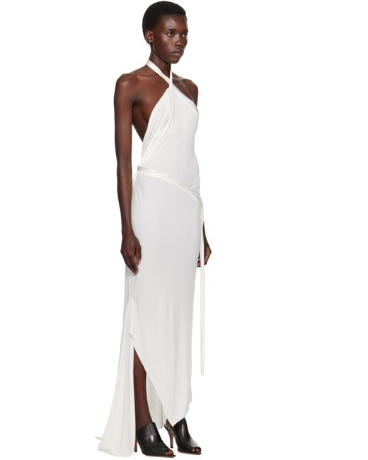 AARON ESH White Asymmetric Halter Maxi Dress