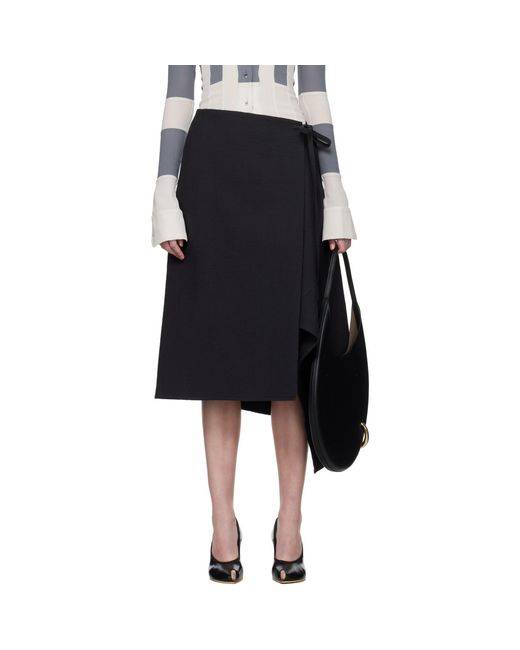 Tory Burch Black Cotton Wrap Midi Skirt